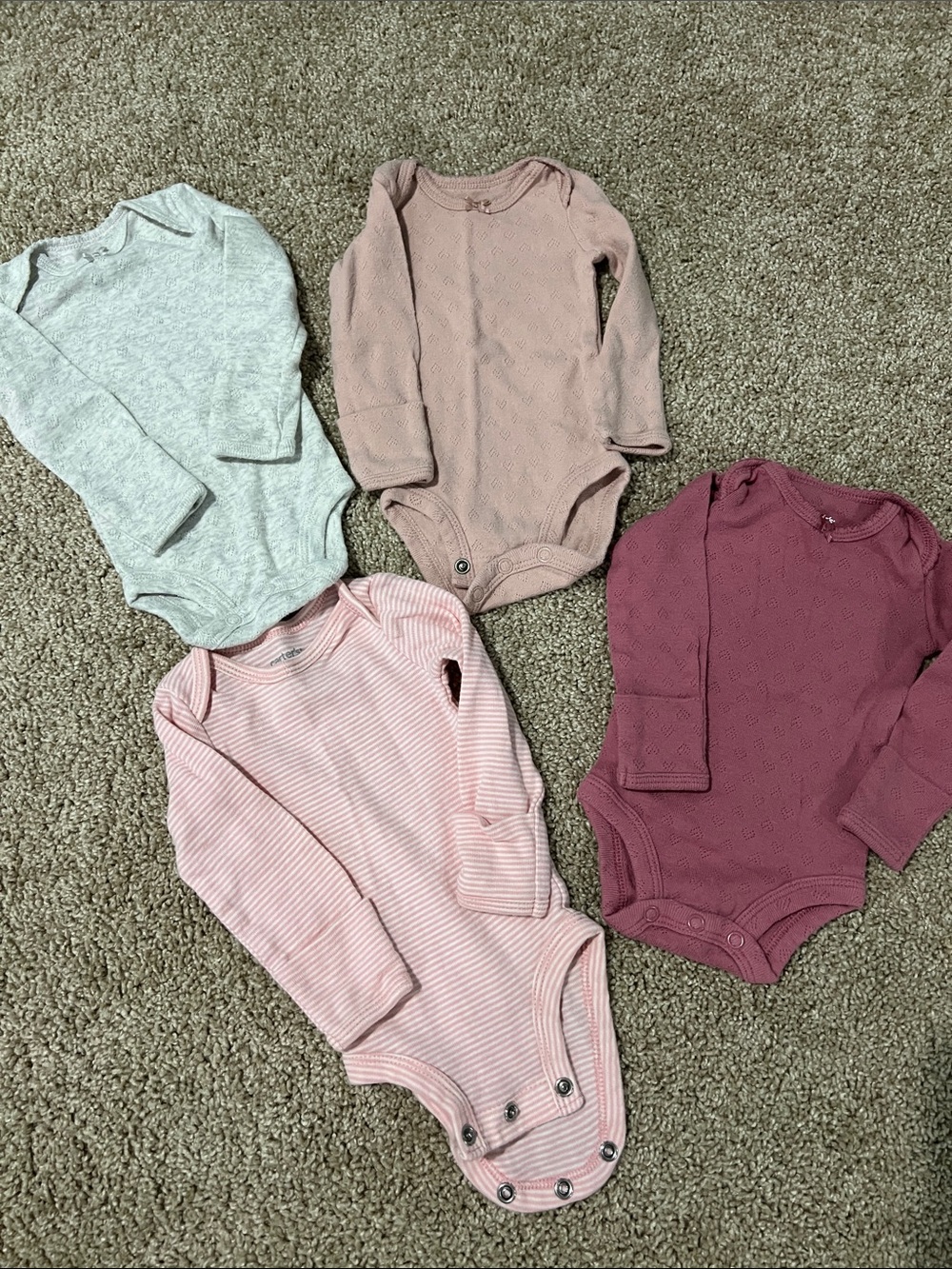 Carter's Long-Sleeve Baby Bodysuits - Light Gray, Mauve, Dusty Rose, Blush Pink